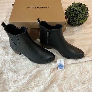 NIB Lucky Brand Women's Black Basel H2O Rain Ankle Boots